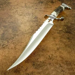 Custom Handmade D2 Steel Bowie Knife, Stag Horn Handle, EDC Knives for Hunting Camping Outdoor Activities, Best Gift Collection