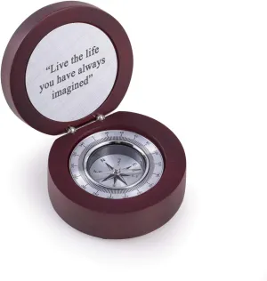 Custom Personalized Compass in Rosewood Finished, Hinged Box with Aluminum Plate and Accents.