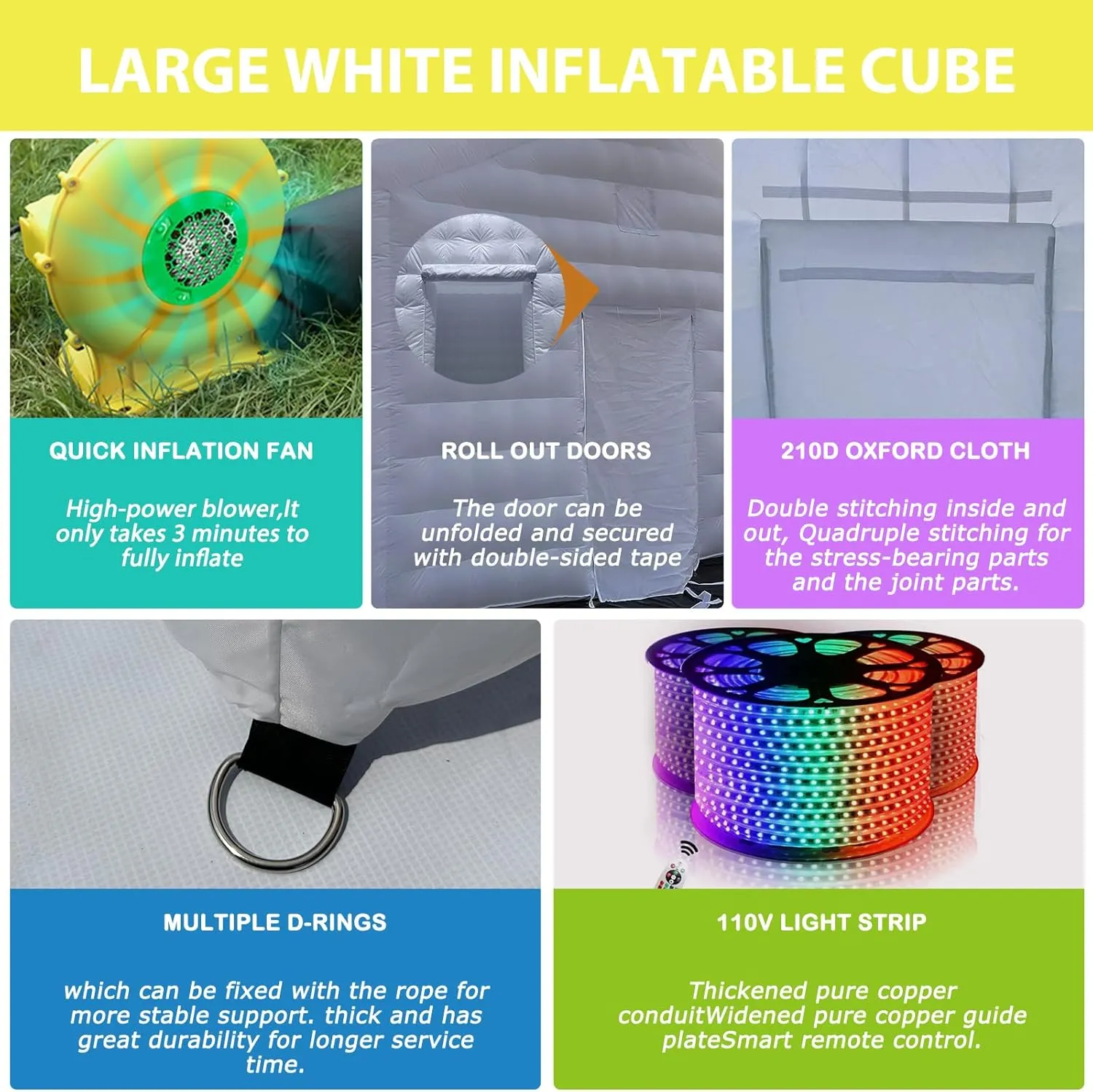 CZGBRO Inflatable Nightclub, Portable Air Cube Tent, Inflatable Night Club Square Gazebo Event Room Tent House for Event Exhibition Wedding Business/Private Use(White, 20 * 16.5 * 14FT)