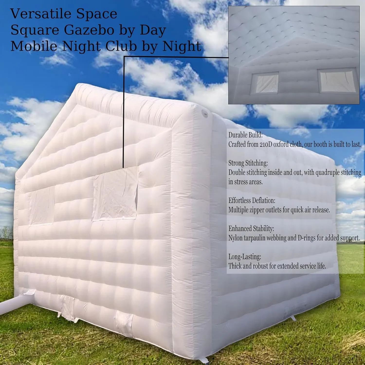 CZGBRO Inflatable Nightclub, Portable Air Cube Tent, Inflatable Night Club Square Gazebo Event Room Tent House for Event Exhibition Wedding Business/Private Use(White, 20 * 16.5 * 14FT)