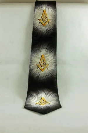 D1665 Masonic Neck Tie Black/White Starburst Design w/S&C Logo