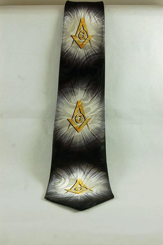 D1665 Masonic Neck Tie Black/White Starburst Design w/S&C Logo
