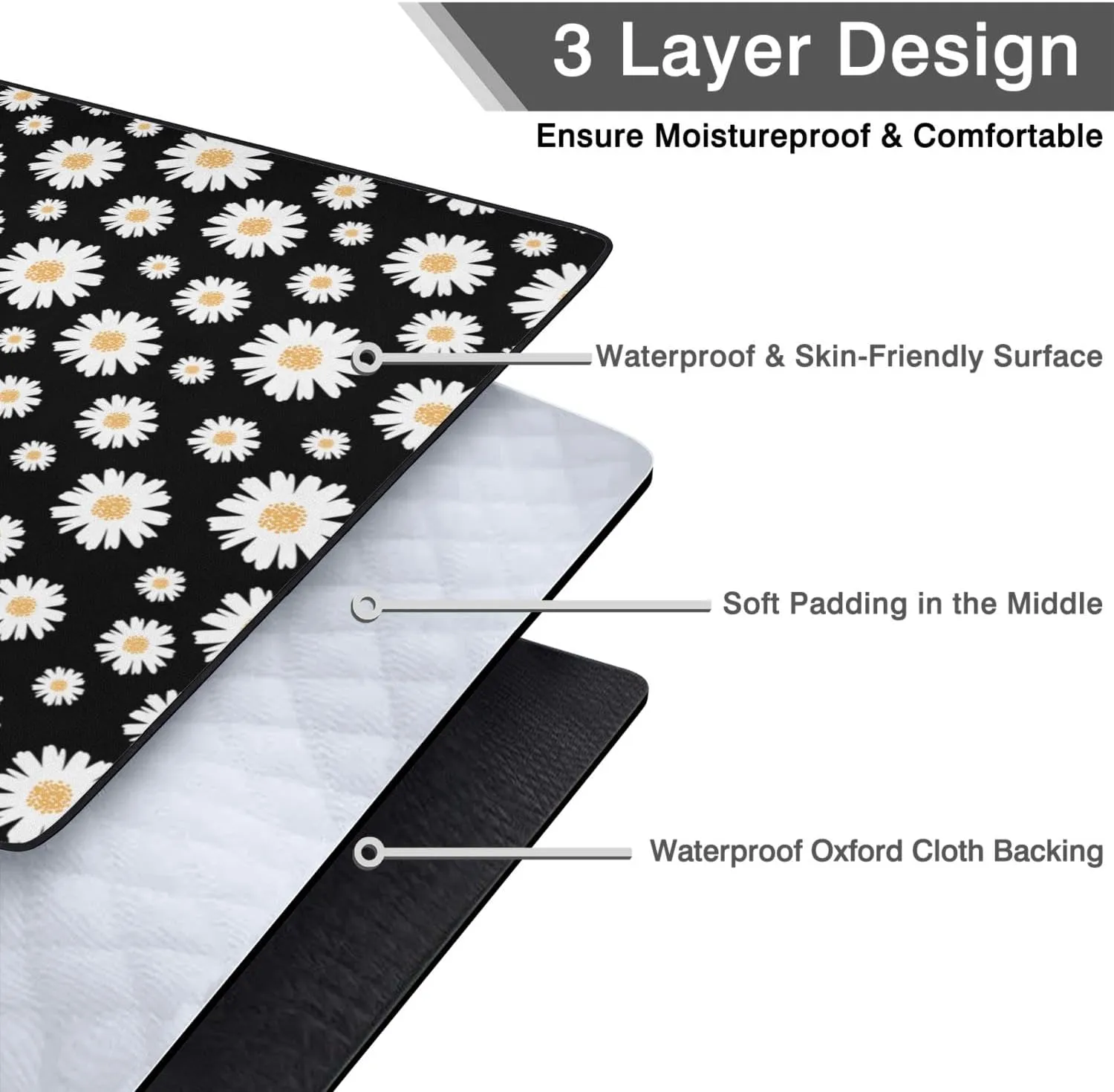 Daisy Picnic Blankets Waterproof Foldable60’‘x80'', Flowers Floral Portable Outdoor Picnic Mat Water Resistant for Grass,Padded Lawn & Park Blanket for Camping,Daisy Stuff Decor