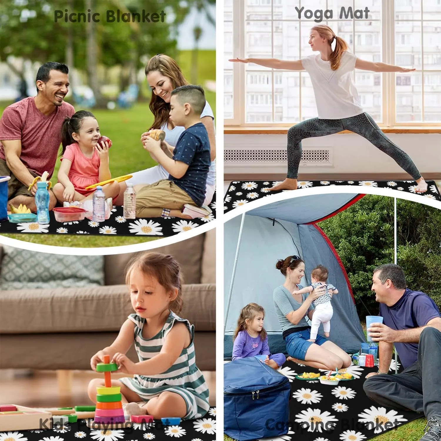 Daisy Picnic Blankets Waterproof Foldable60’‘x80'', Flowers Floral Portable Outdoor Picnic Mat Water Resistant for Grass,Padded Lawn & Park Blanket for Camping,Daisy Stuff Decor