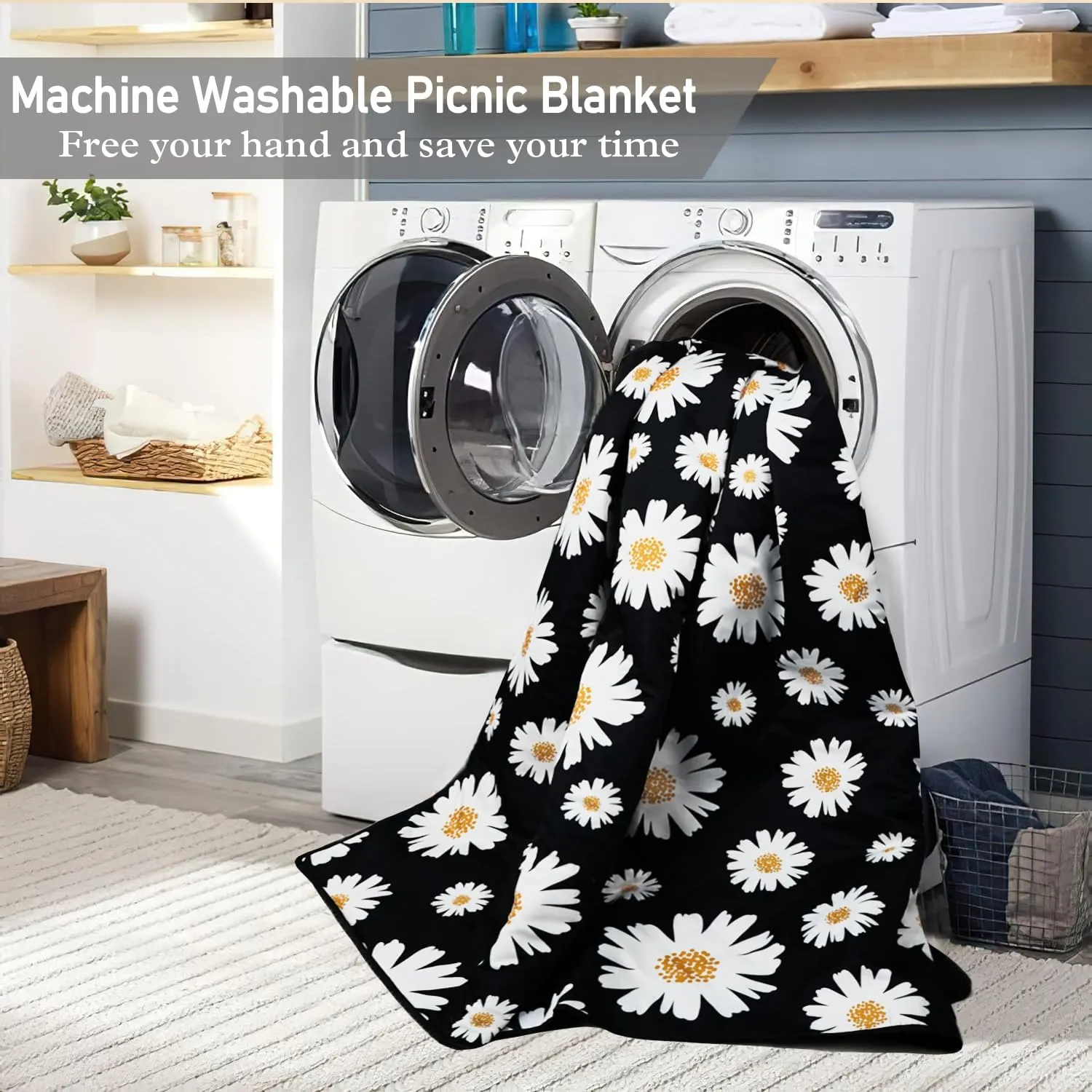 Daisy Picnic Blankets Waterproof Foldable60’‘x80'', Flowers Floral Portable Outdoor Picnic Mat Water Resistant for Grass,Padded Lawn & Park Blanket for Camping,Daisy Stuff Decor