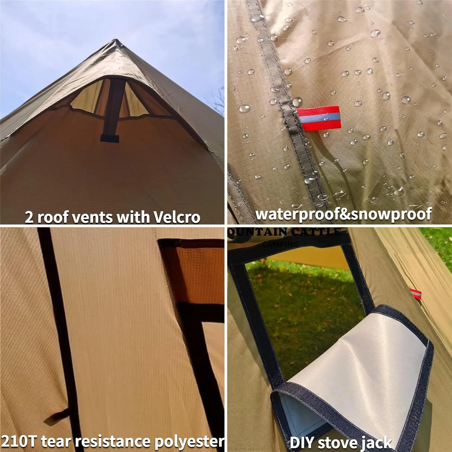 DANCHEL OUTDOOR Backpacking Hot Tent with Stove Jack for 2/4 Person Camping, 4 Season Lighweight Teepee Tent for Hunting Winter Solo Camping,10.5ft/13ft