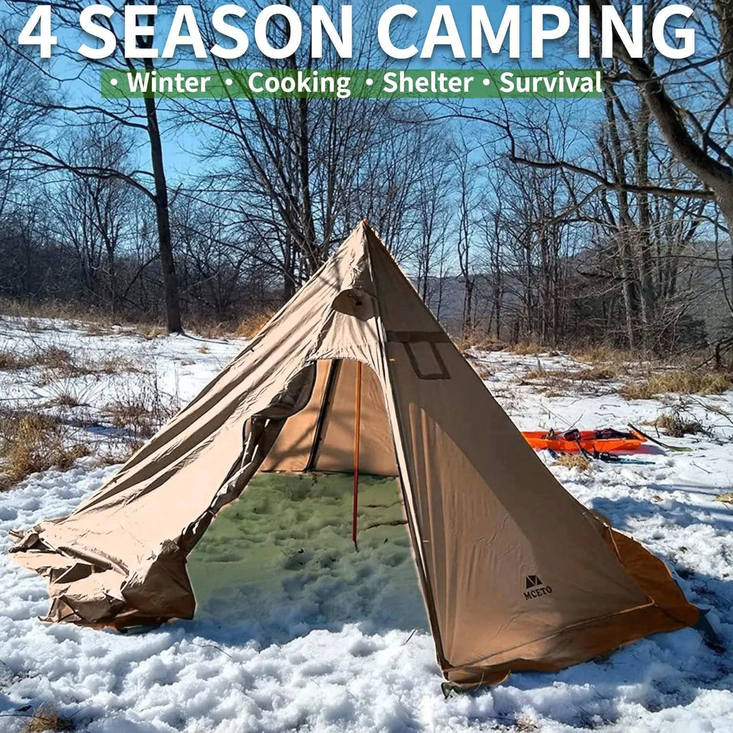 DANCHEL OUTDOOR Backpacking Hot Tent with Stove Jack for 2/4 Person Camping, 4 Season Lighweight Teepee Tent for Hunting Winter Solo Camping,10.5ft/13ft