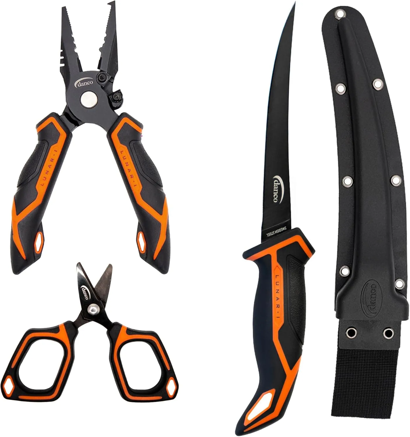 danco Lunar-I Launch Fishing Pliers and Filet Knife Kit, Includes 7" Micro Flex Filet Knife, 6.5" Carbon Steel Pliers, and a 3" Micro-Serrated Braid Scissors
