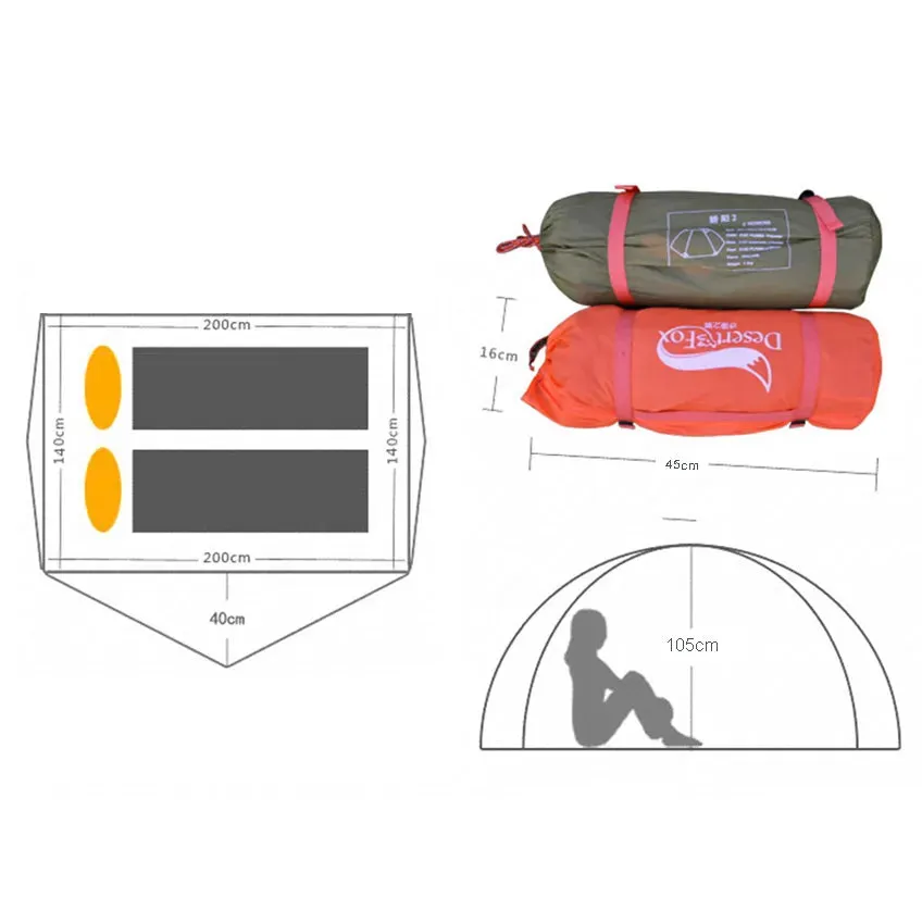 Desert&Fox Backpacking Tent 2 Person Aluminum Pole Lightweight Camping Tent Double Layer