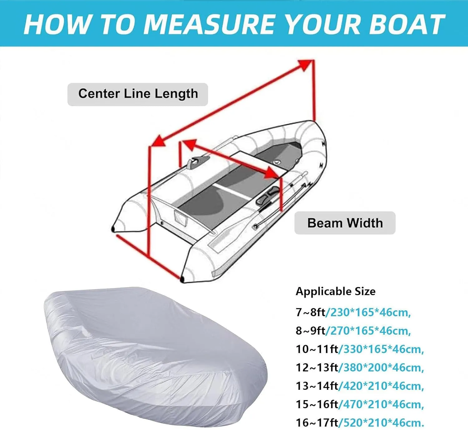 Dinghy Covers 7 Sizes Boat Tarp UV Resistant Boat Covers for Small Inflatable and Rigid Inflatable Boats,230 * 165 * 46cm