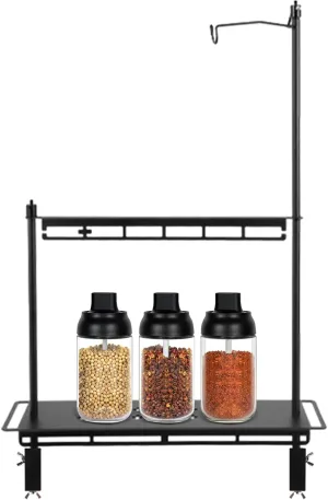 Display Rack, Camping Foldable Storage Rack, Multifunctional Aluminum Lightweight Folding Table Stand, with Lantern Stand, Outdoor Camping Table lamp Hanger (B)