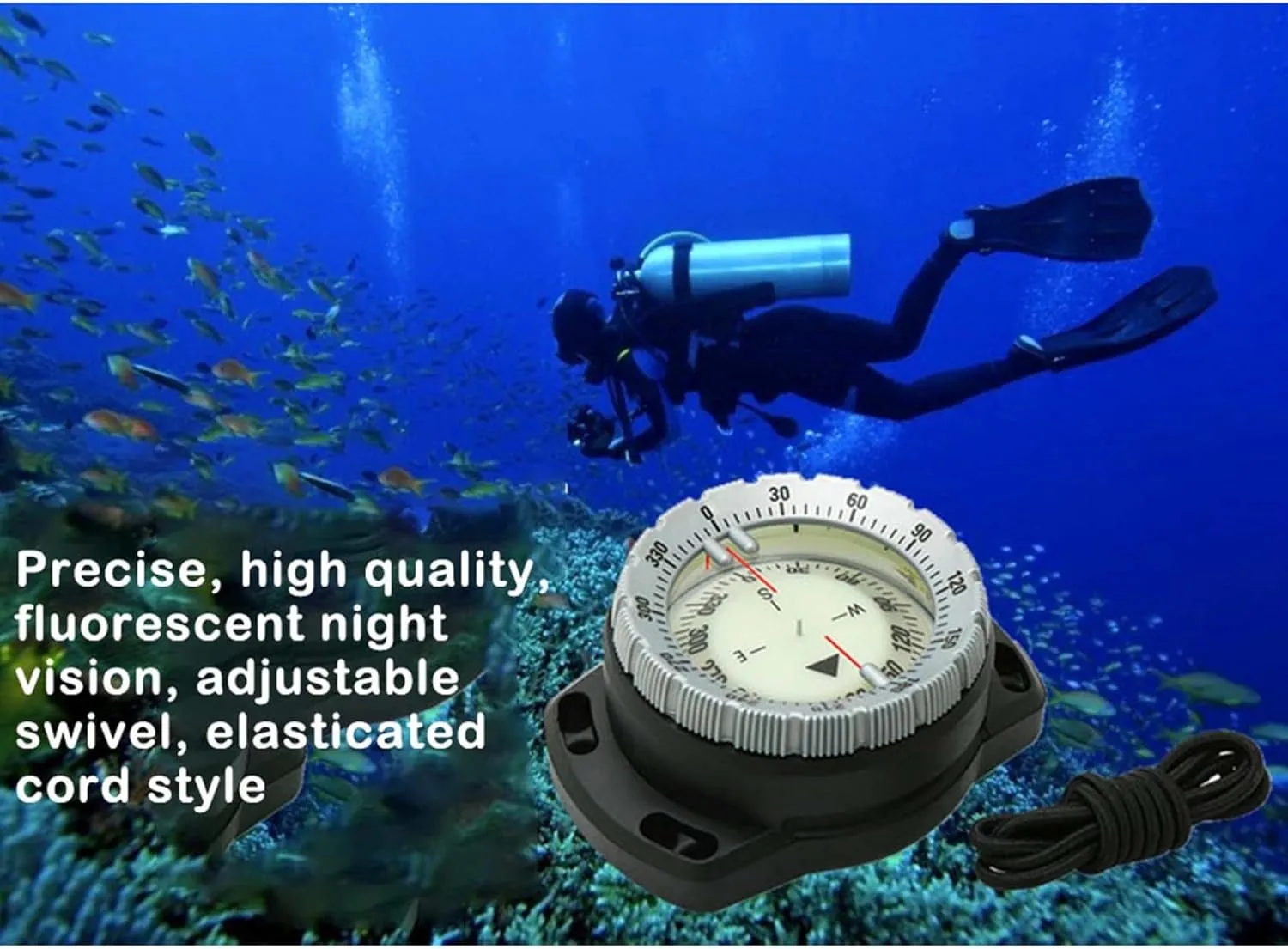 Dive Compass Surfing Luminous Underwater 50m Wrist Compass Night Vision Waterproof Navigation Compass with Bungee
