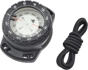 Dive Compass Surfing Luminous Underwater 50m Wrist Compass Night Vision Waterproof Navigation with Bungee Black
