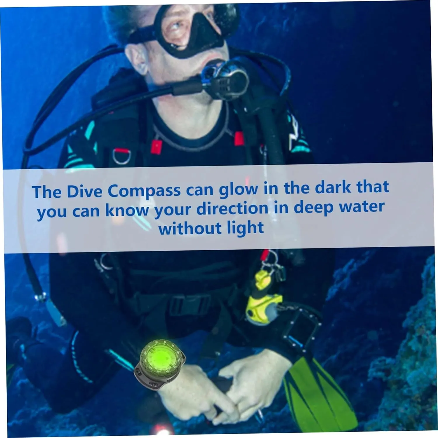 Dive Compass Surfing Luminous Underwater 50m Wrist Compass Night Vision Waterproof Navigation with Bungee Wrist Watch Band