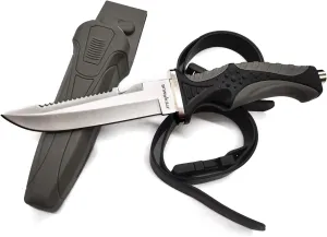Dive Knife with Leg Straps, Scuba Diving Knife with ABS Sheath, Rubber Strap, Stainless Steel Serrated Double Edge Divers Knives for Camping Father's Day Gifts for Husband,Dad (Grey)