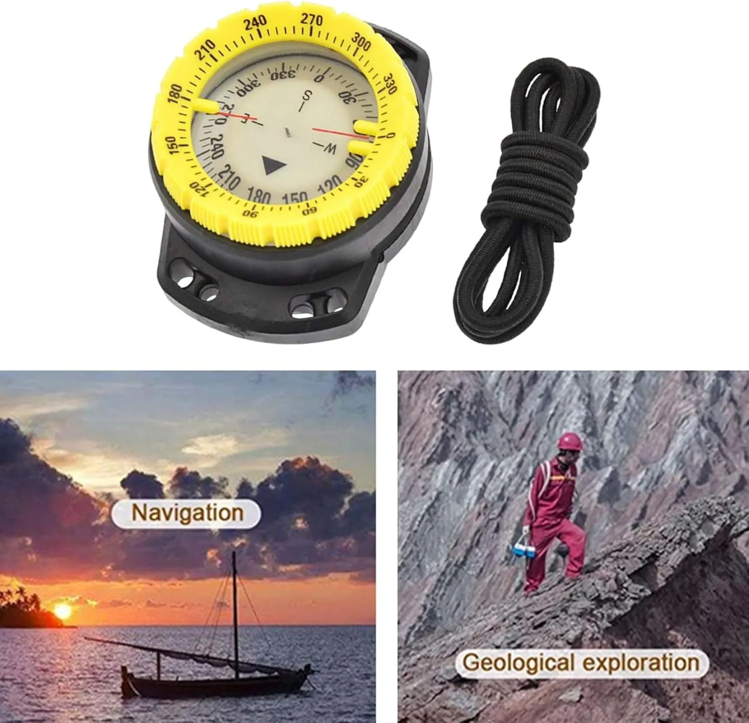 Diving Compass,Dive Compass Surfing Luminous Underwater 50M Wrist Compass Night Vision Waterproof Navigation Compass with Bungee