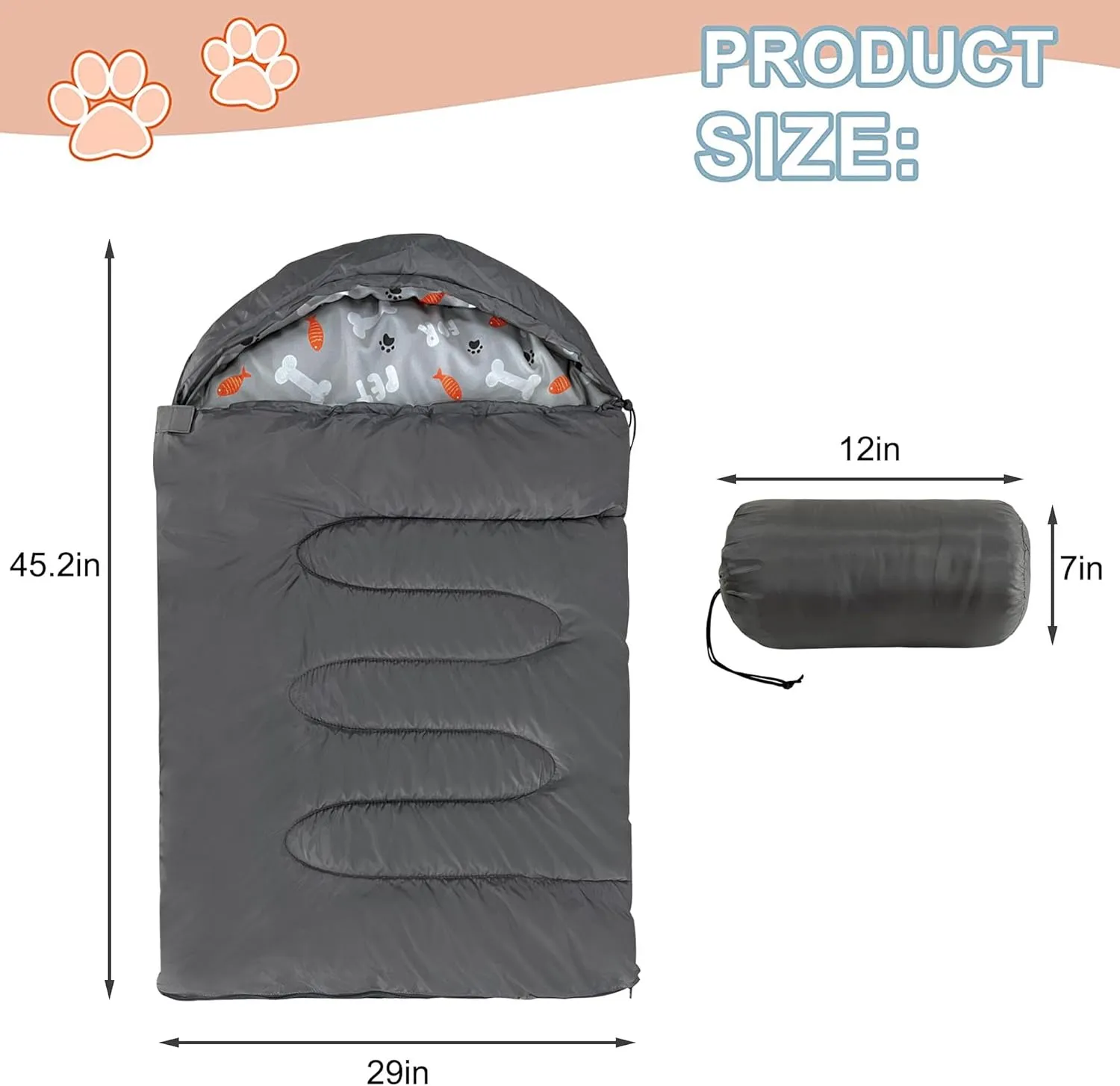 Dog Sleeping Bag Waterproof Warm Packable Dog Bed Mat with Storage Bag for Indoor Outdoor Travel Camping Hiking Backpacking (Grey)