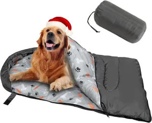 Dog Sleeping Bag Waterproof Warm Packable Dog Bed Mat with Storage Bag for Indoor Outdoor Travel Camping Hiking Backpacking (Grey)