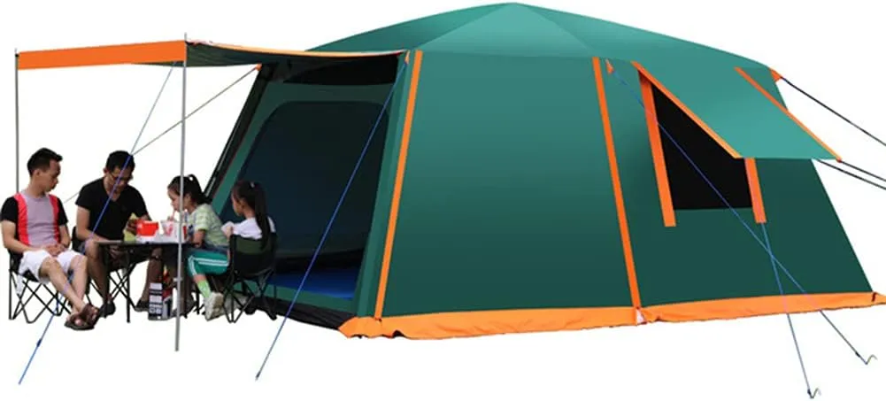 Dome Tent with Porch Automatic Pop Up Tent Sun Shelter Easy Set Up Double Layer Family Camping Tents for Outdoor Camping, Fishing, BBQ Interesting