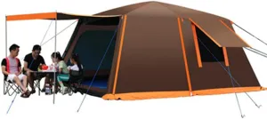 Dome Tent with Porch Automatic Pop Up Tent Sun Shelter Easy Set Up Double Layer Family Camping Tents with Carrying Bag for Outdoor Camping, Fishing, BBQ (Coffee Color 5) (Coffee Color 5)