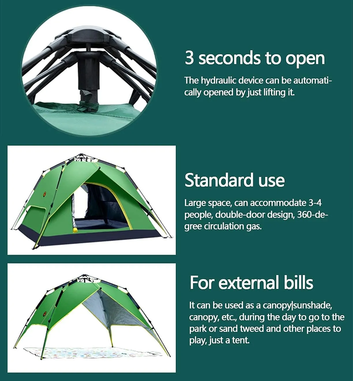 Dome Tent,Pop Up Tents for 2 to 4 Person Automatic Opening Double Layer Tent,Waterproof Camping Tents with Porch for Hiking Camping Outdoor