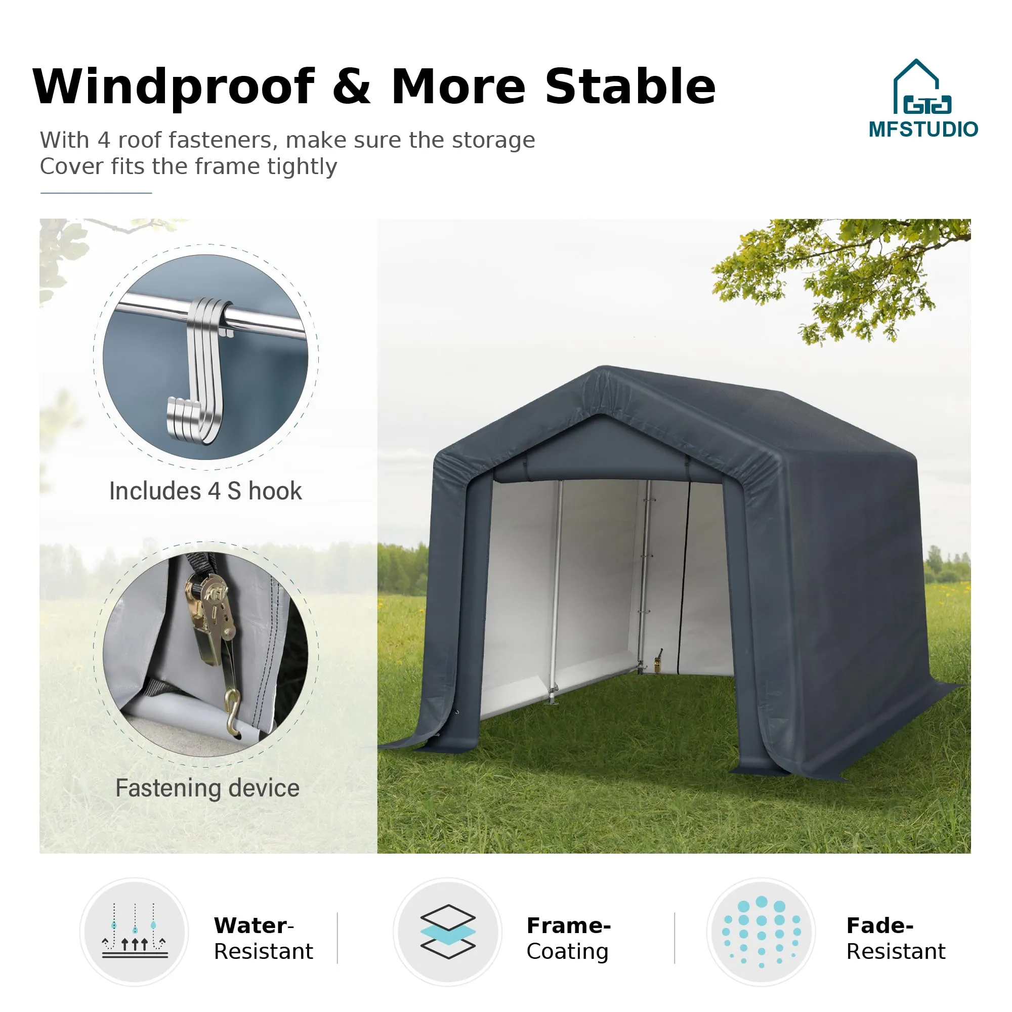 Doors,Outside 8x12 Sheds Shelter Storage Duty Luxurious MFSTUDIO and Tools Garage up Shed Rolled Heavy Bicycles,Lawn with for Garages Canopy Tent ft, Portable Zipper Carport VIP sale Utility Motorcycle, Outdoor mowers