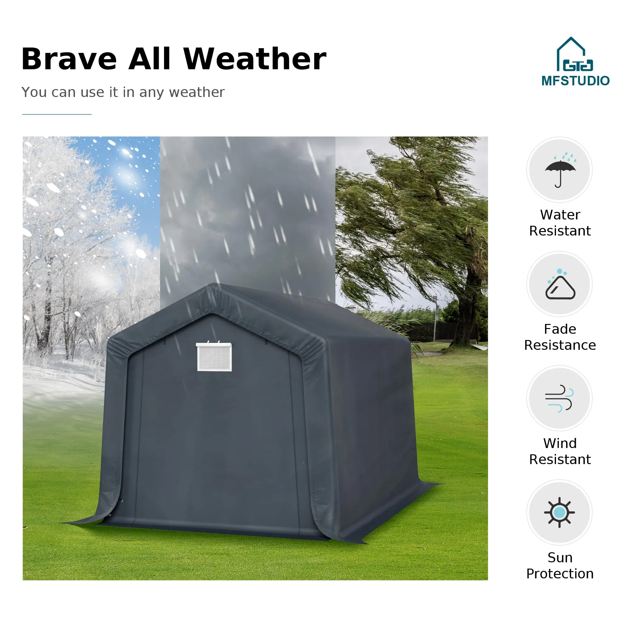 Doors,Outside 8x12 Sheds Shelter Storage Duty Luxurious MFSTUDIO and Tools Garage up Shed Rolled Heavy Bicycles,Lawn with for Garages Canopy Tent ft, Portable Zipper Carport VIP sale Utility Motorcycle, Outdoor mowers