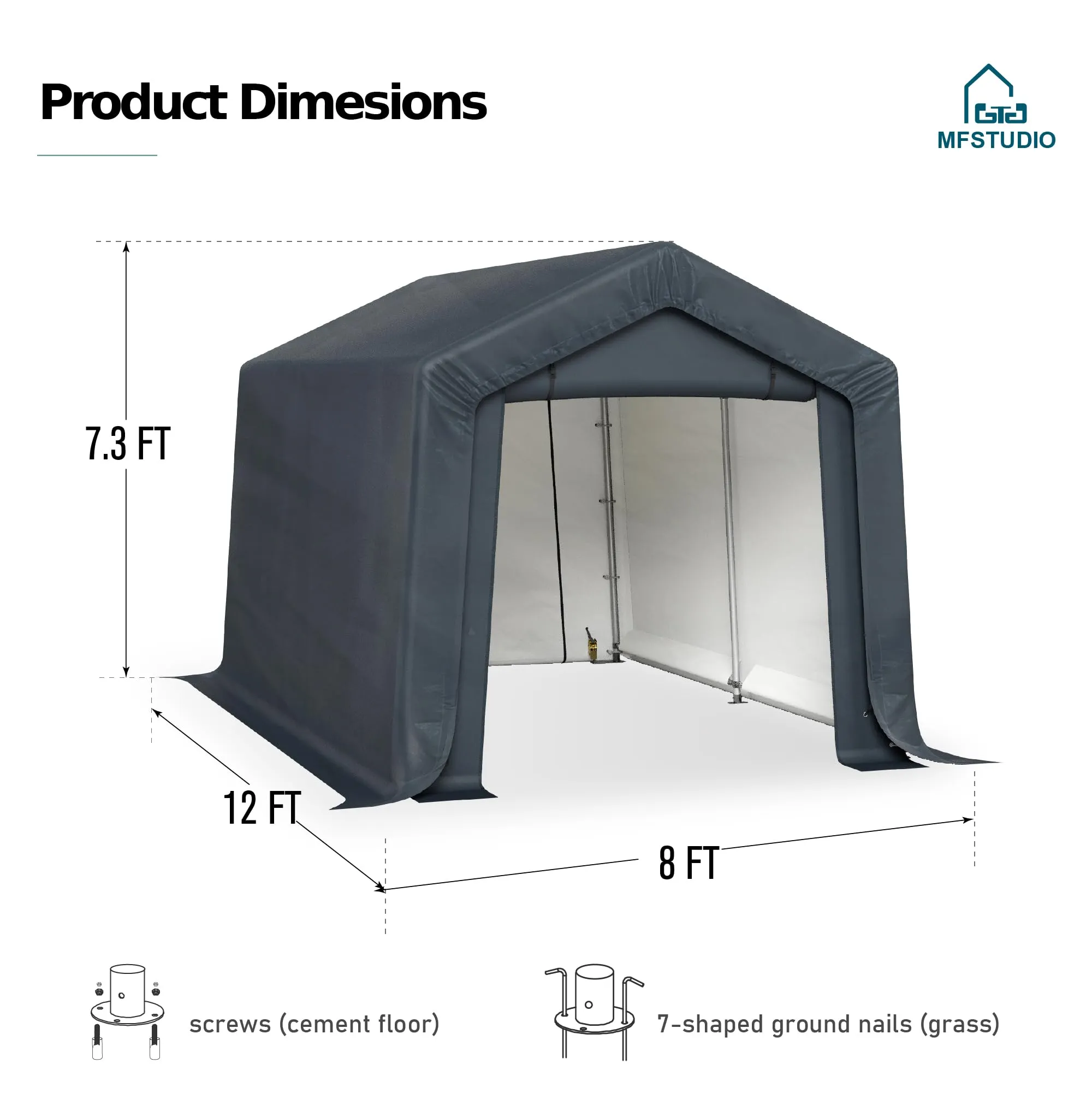 Doors,Outside 8x12 Sheds Shelter Storage Duty Luxurious MFSTUDIO and Tools Garage up Shed Rolled Heavy Bicycles,Lawn with for Garages Canopy Tent ft, Portable Zipper Carport VIP sale Utility Motorcycle, Outdoor mowers