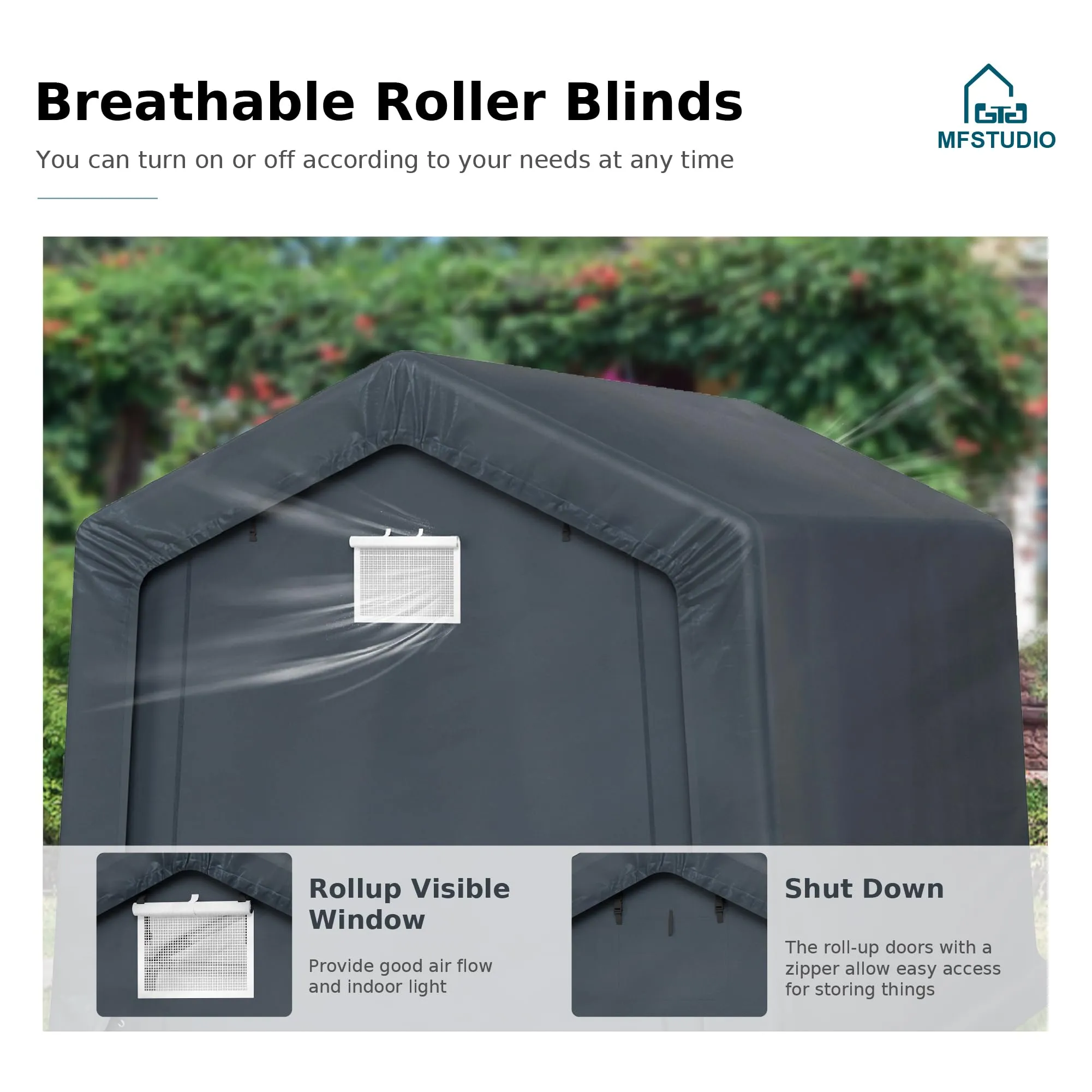 Doors,Outside 8x12 Sheds Shelter Storage Duty Luxurious MFSTUDIO and Tools Garage up Shed Rolled Heavy Bicycles,Lawn with for Garages Canopy Tent ft, Portable Zipper Carport VIP sale Utility Motorcycle, Outdoor mowers