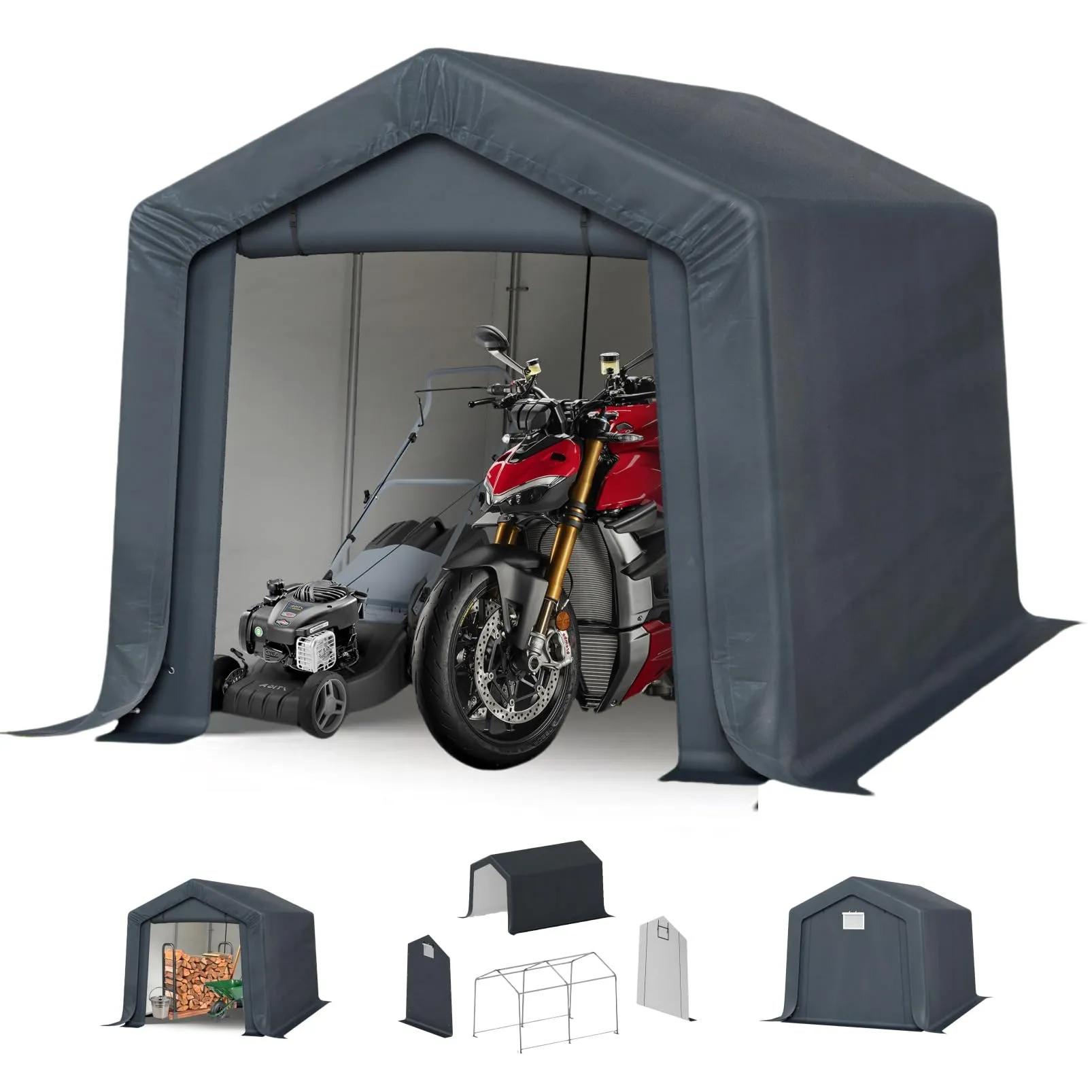 Doors,Outside 8x12 Sheds Shelter Storage Duty Luxurious MFSTUDIO and Tools Garage up Shed Rolled Heavy Bicycles,Lawn with for Garages Canopy Tent ft, Portable Zipper Carport VIP sale Utility Motorcycle, Outdoor mowers