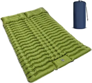 Double Air Mattress with Pillow, Built-in Foot Pump - 4-Inch Thick Camping Air Mattress for Backpacking, Hiking & Travel - Queen Size, Compact & Lightweight​
