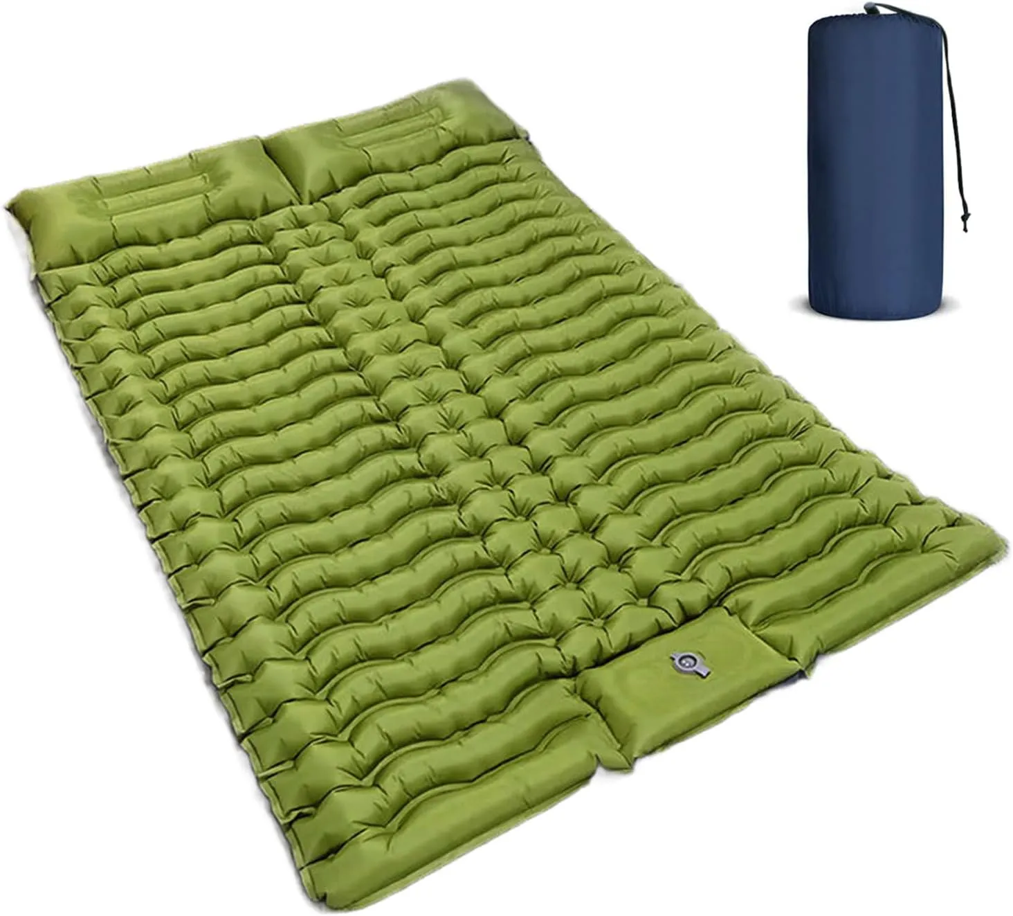Double Air Mattress with Pillow, Built-in Foot Pump - 4-Inch Thick Camping Air Mattress for Backpacking, Hiking & Travel - Queen Size, Compact & Lightweight​