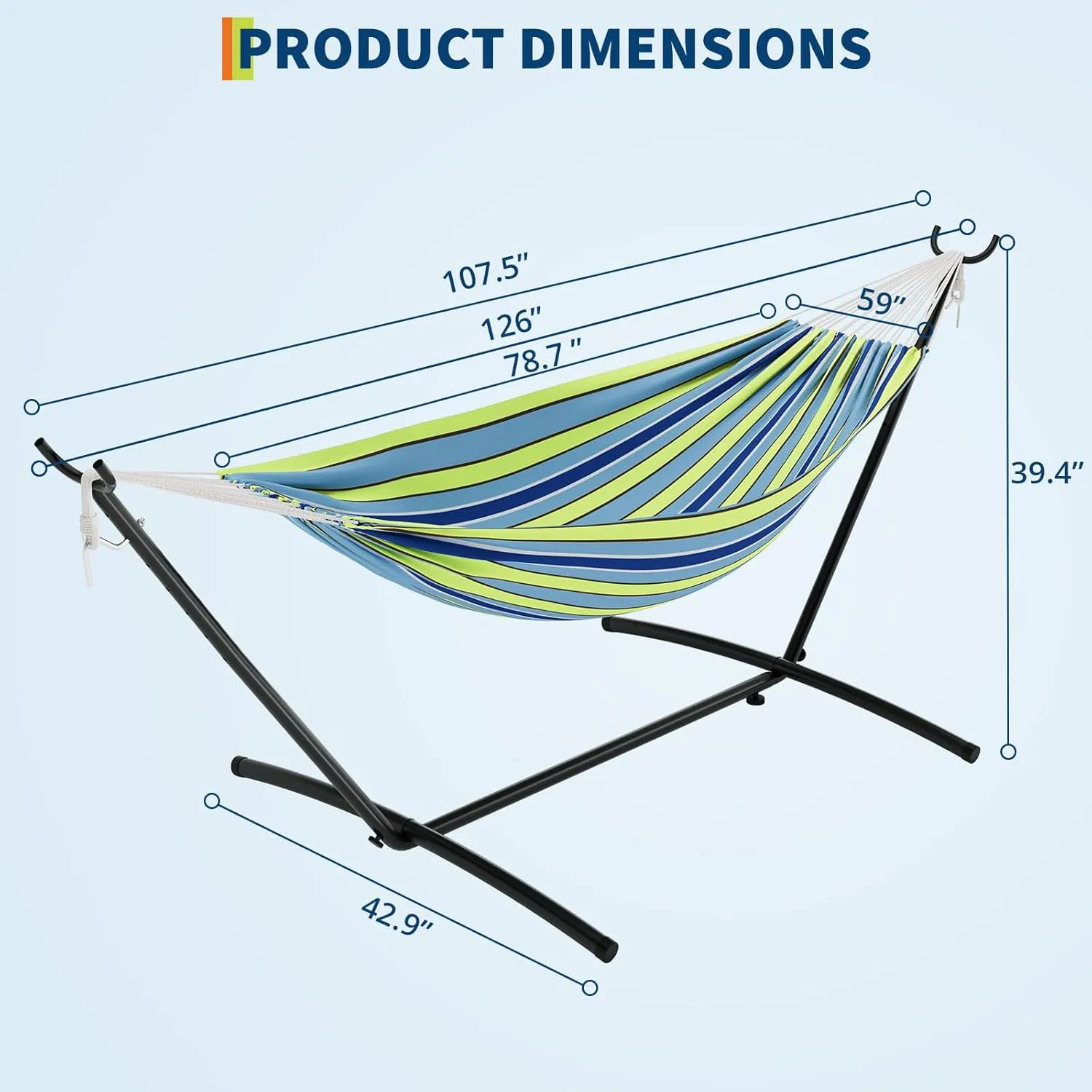 Double Hammock with Space Foldable Saving Steel Stand Included 2 Person Heavy Portable Carrying Case Duty Outside Garden Yard Outdoor 450lb Capacity for Garden, Camping