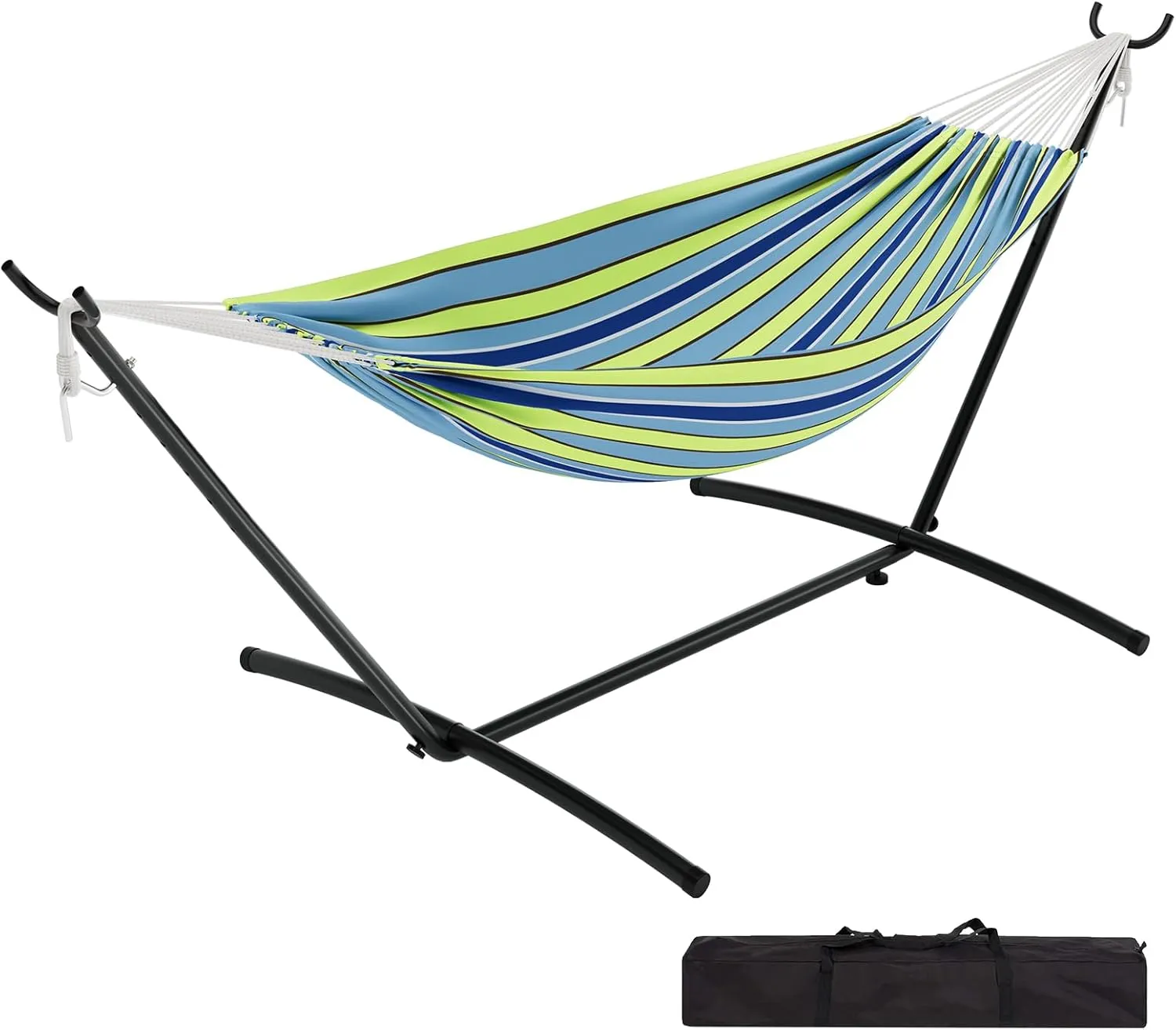 Double Hammock with Space Foldable Saving Steel Stand Included 2 Person Heavy Portable Carrying Case Duty Outside Garden Yard Outdoor 450lb Capacity for Garden, Camping