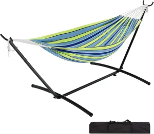 Double Hammock with Space Foldable Saving Steel Stand Included 2 Person Heavy Portable Carrying Case Duty Outside Garden Yard Outdoor 450lb Capacity for Garden, Camping