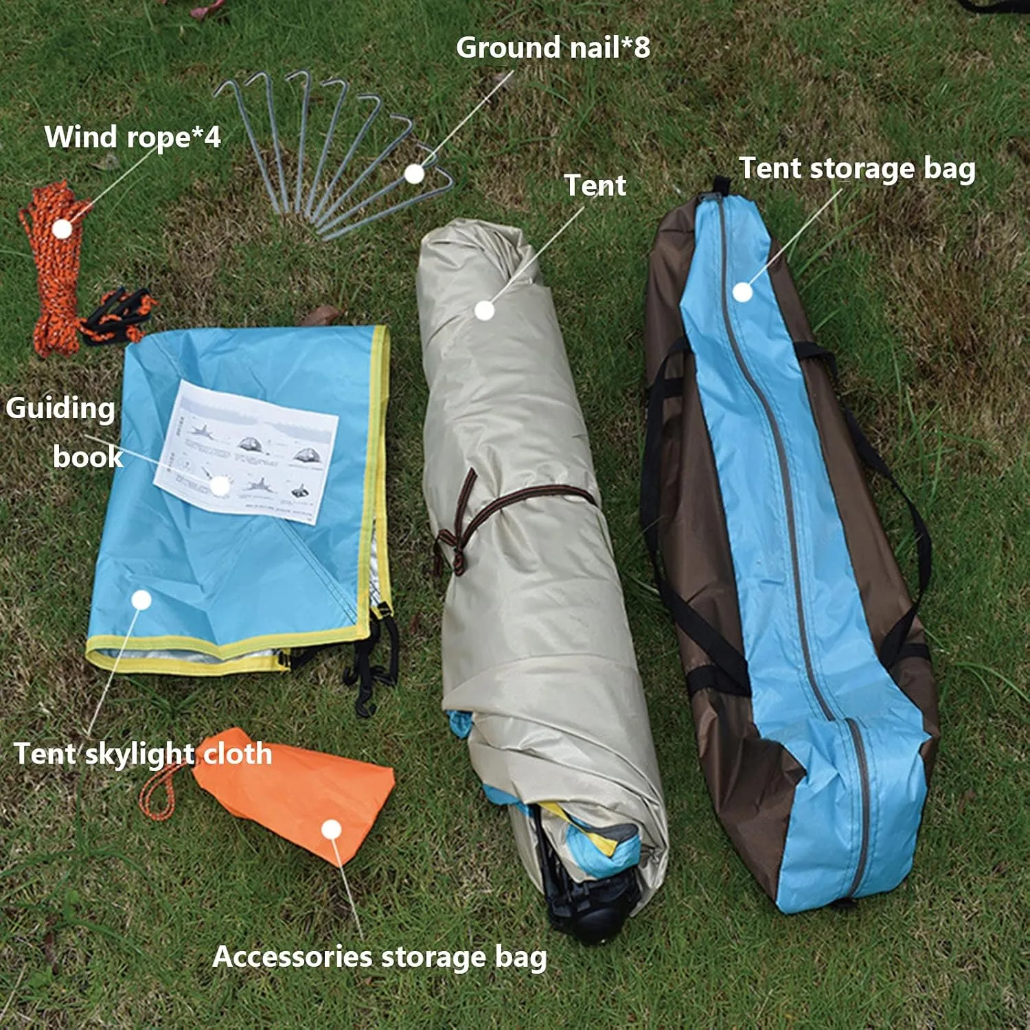 Double-Layer Fast Tent Double-Door Multi-Function Family Picnic Camping Hiking Tent That Accommodate 2-3 People Rain-Proof Sun-Proof Beach Awning (Color : Sky Blue, Size : 210 * 155 * 130CM)
