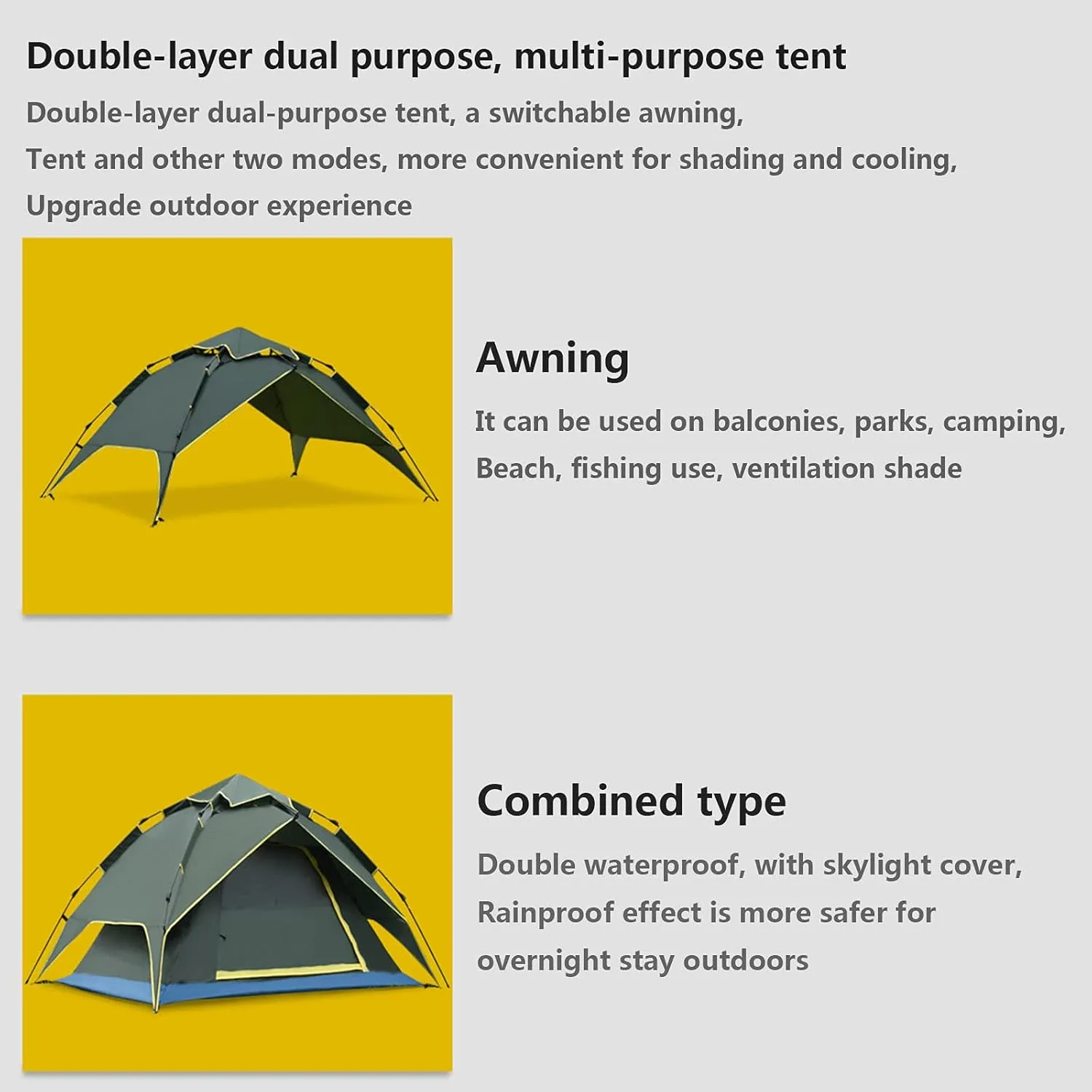 Double-Layer Fast Tent Double-Door Multi-Function Family Picnic Camping Hiking Tent That Accommodate 2-3 People Rain-Proof Sun-Proof Beach Awning (Color : Sky Blue, Size : 210 * 155 * 130CM)