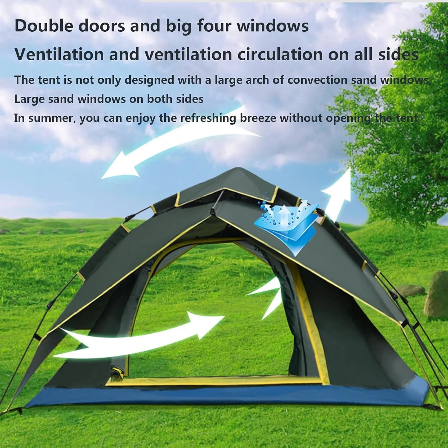 Double-Layer Fast Tent Double-Door Multi-Function Family Picnic Camping Hiking Tent That Accommodate 2-3 People Rain-Proof Sun-Proof Beach Awning (Color : Sky Blue, Size : 210 * 155 * 130CM)