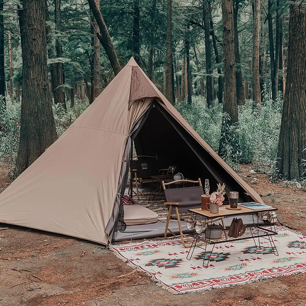 Double Layer Pyramid Tent Indian Teepee Tent for 5-8 Person Camping Backpacking Hiking Mountaineering Heated Shelter