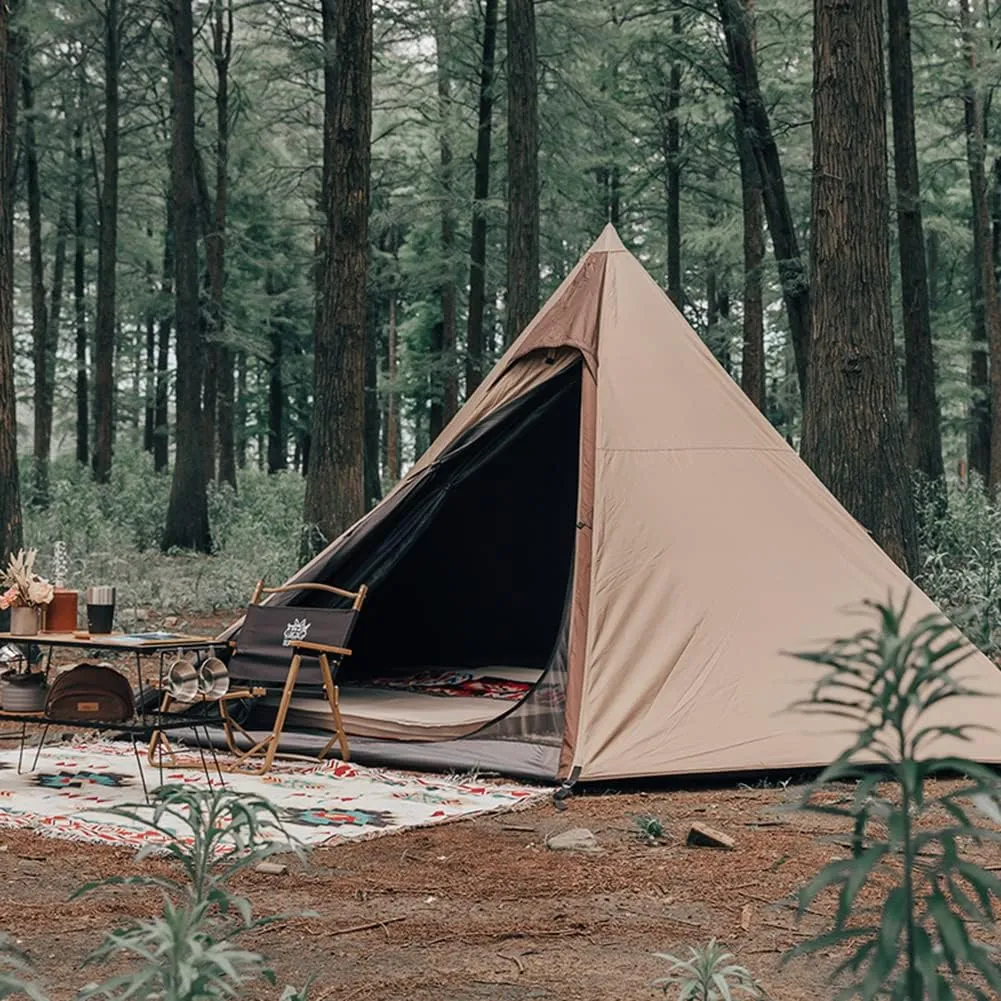 Double Layer Pyramid Tent Indian Teepee Tent for 5-8 Person Camping Backpacking Hiking Mountaineering Heated Shelter
