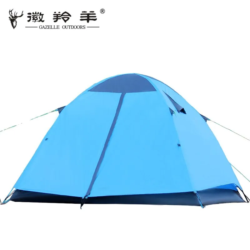Double-layer waterproof windproof ultralight portable camping tent with aluminum poles