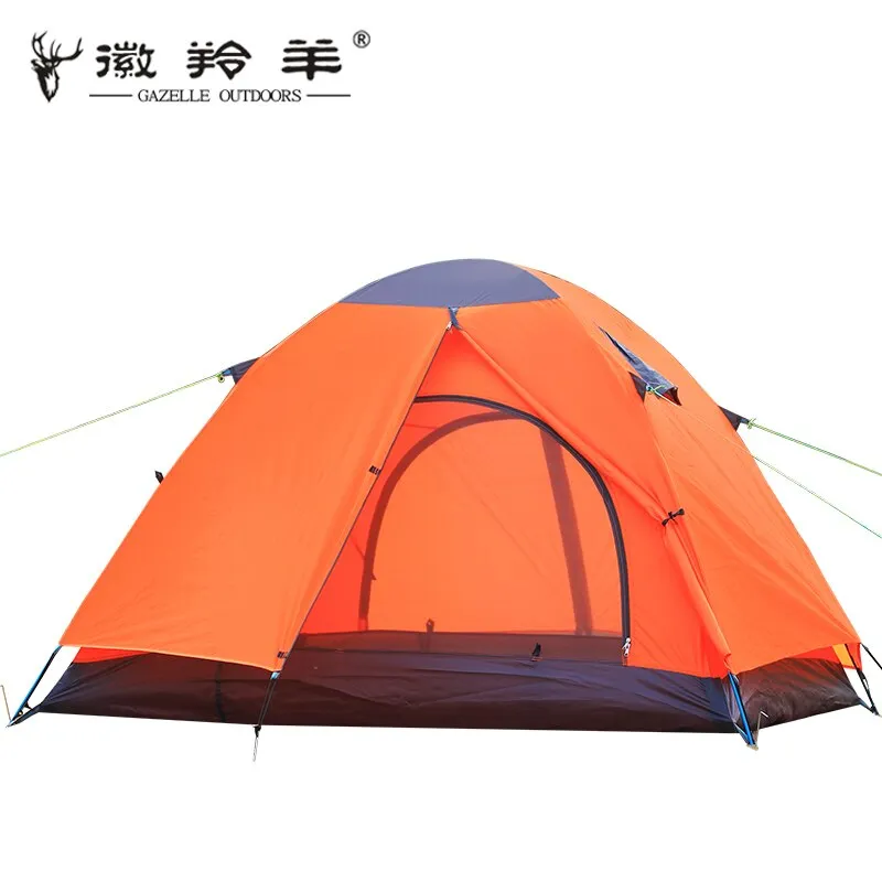 Double-layer waterproof windproof ultralight portable camping tent with aluminum poles