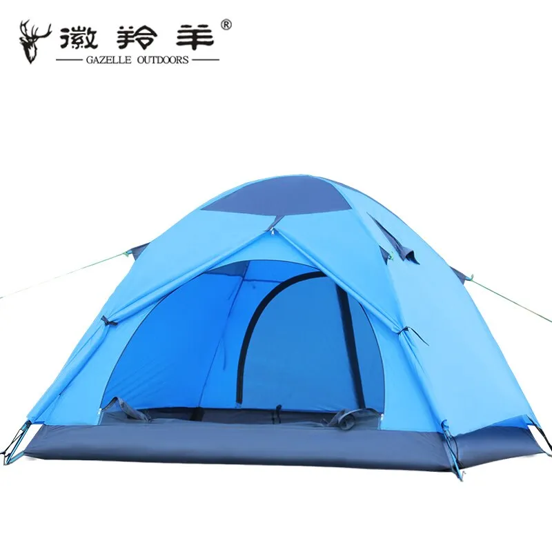 Double-layer waterproof windproof ultralight portable camping tent with aluminum poles