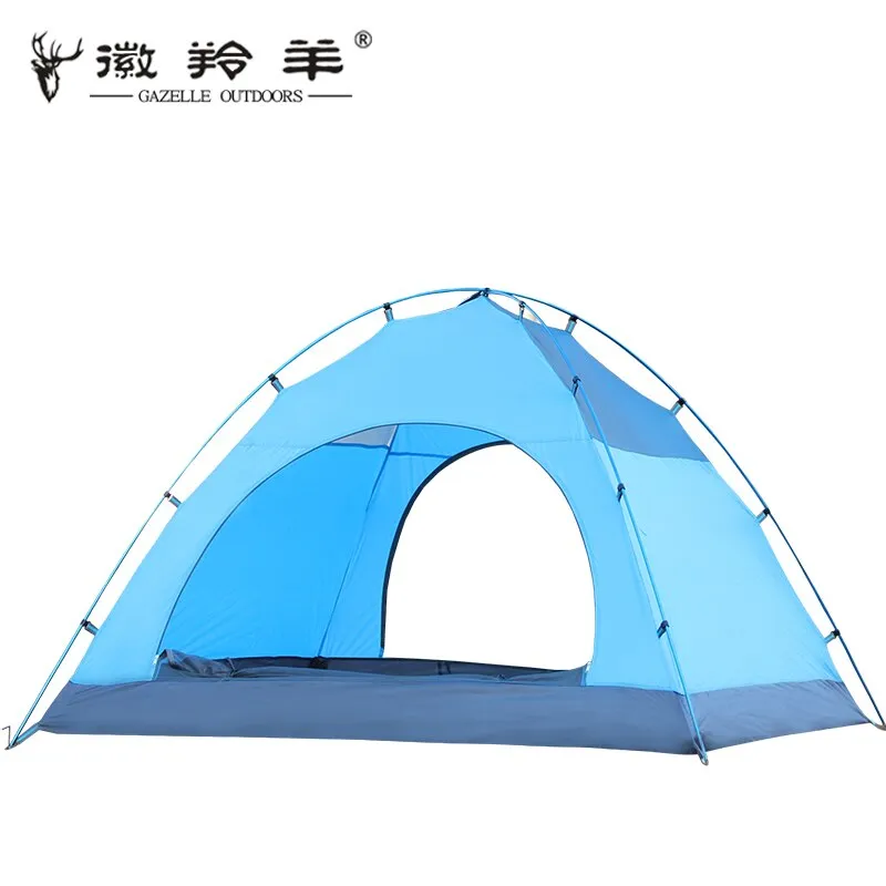 Double-layer waterproof windproof ultralight portable camping tent with aluminum poles