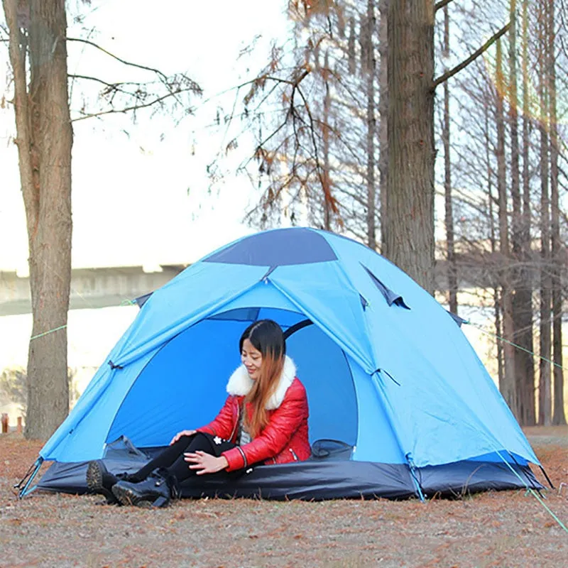 Double-layer waterproof windproof ultralight portable camping tent with aluminum poles