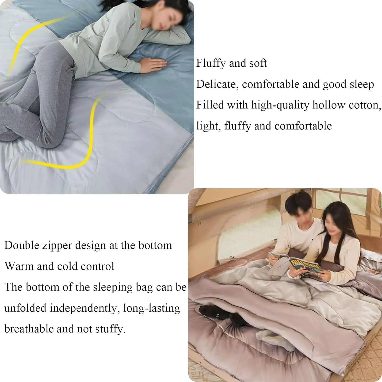 Double Sleeping Bag,Lightweight,Waterproof Indoor & Outdoor Use for Adults for Hiking, Backpacking and Camping with 2 Pillows