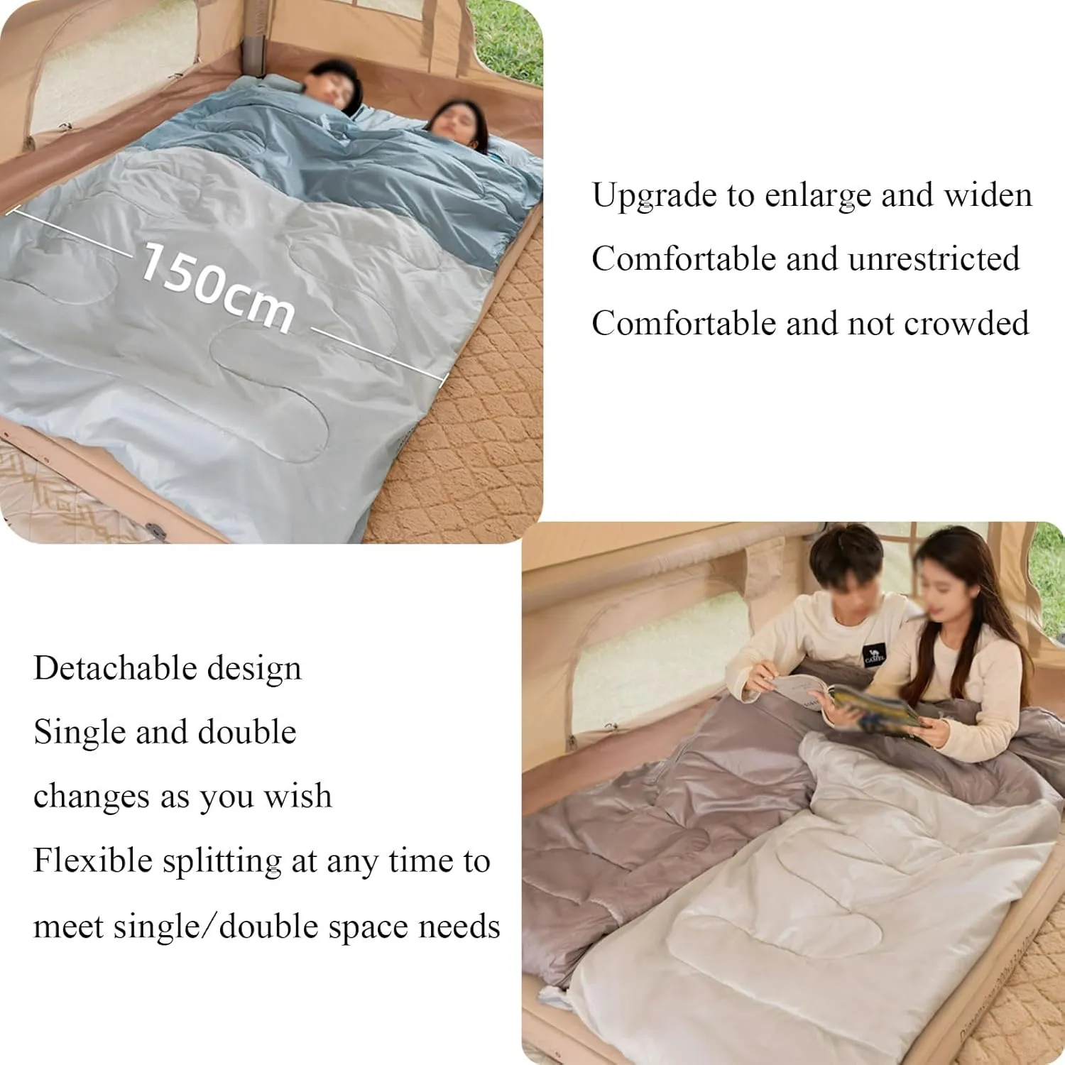 Double Sleeping Bag,Lightweight,Waterproof Indoor & Outdoor Use for Adults for Hiking, Backpacking and Camping with 2 Pillows