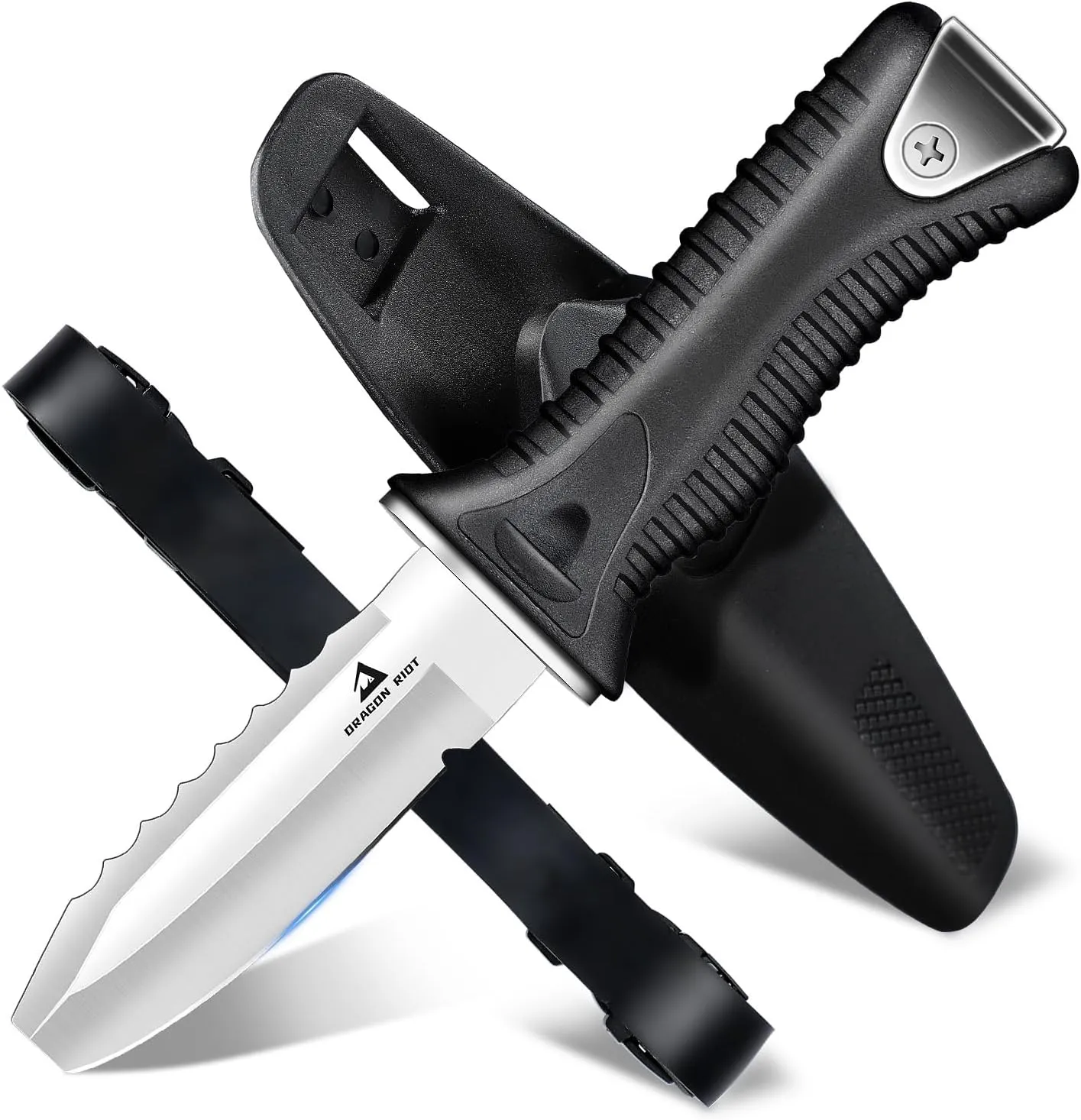 DRAGON RIOT Dive Knife with Sheath & Leg Straps Saltwater, Ultra Sharp Diving Knife with Knife Holster, Double Edged Scuba Knife for Snorkeling, Spearfishing, Diving