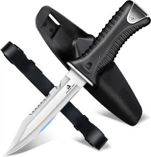 DRAGON RIOT Dive Knife with Sheath & Leg Straps Saltwater, Ultra Sharp Diving Knife with Knife Holster, Double Edged Scuba Knife for Snorkeling, Spearfishing, Diving