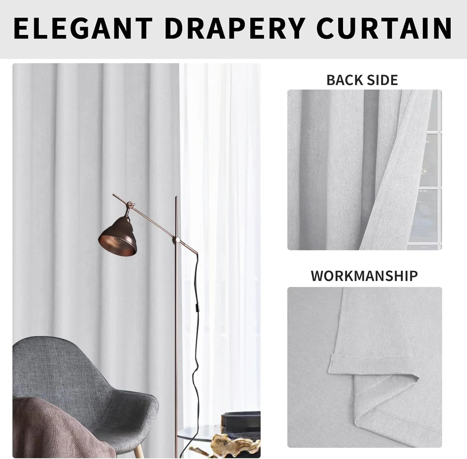 Easy-Going Linen Look Blackout Curtain 84 Inch Length Grommet Window Curtain Drapes for Bedroom, Living Room Thermal Insulated Room Darkening (Set of 2 Panels, Greyish White)